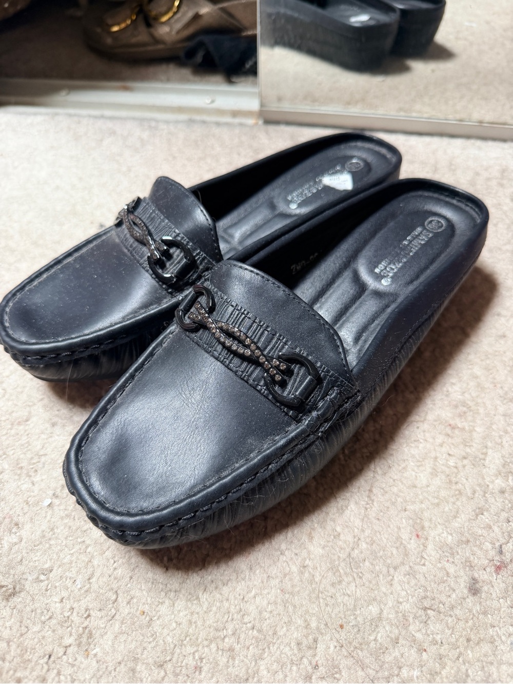 Black Slip-On Leather Loafer Mules size 7